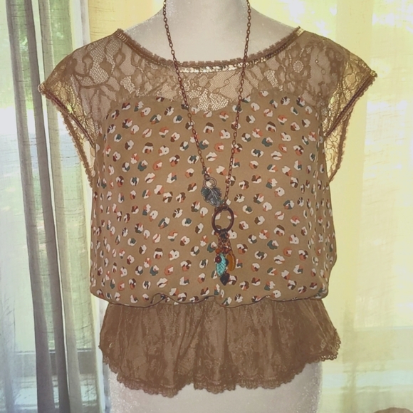 🌾ANTHROPOLOGIE HAZEL LACE PEPLUM TOP, SZ SMALL - Picture 1 of 11